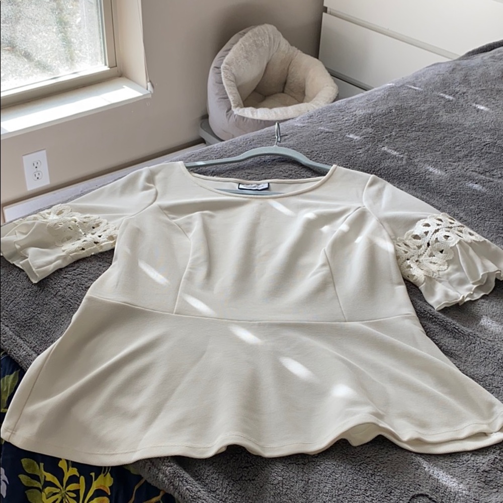 Charter club 3/4 length sleeve peplum top (cream)